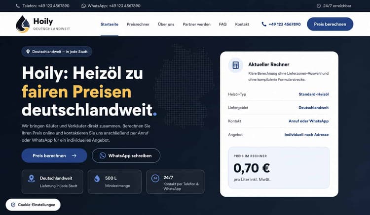 Hoily — сайт для продажи Heizöl по Германии