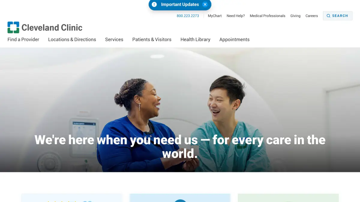 Cleveland Clinic website home page
