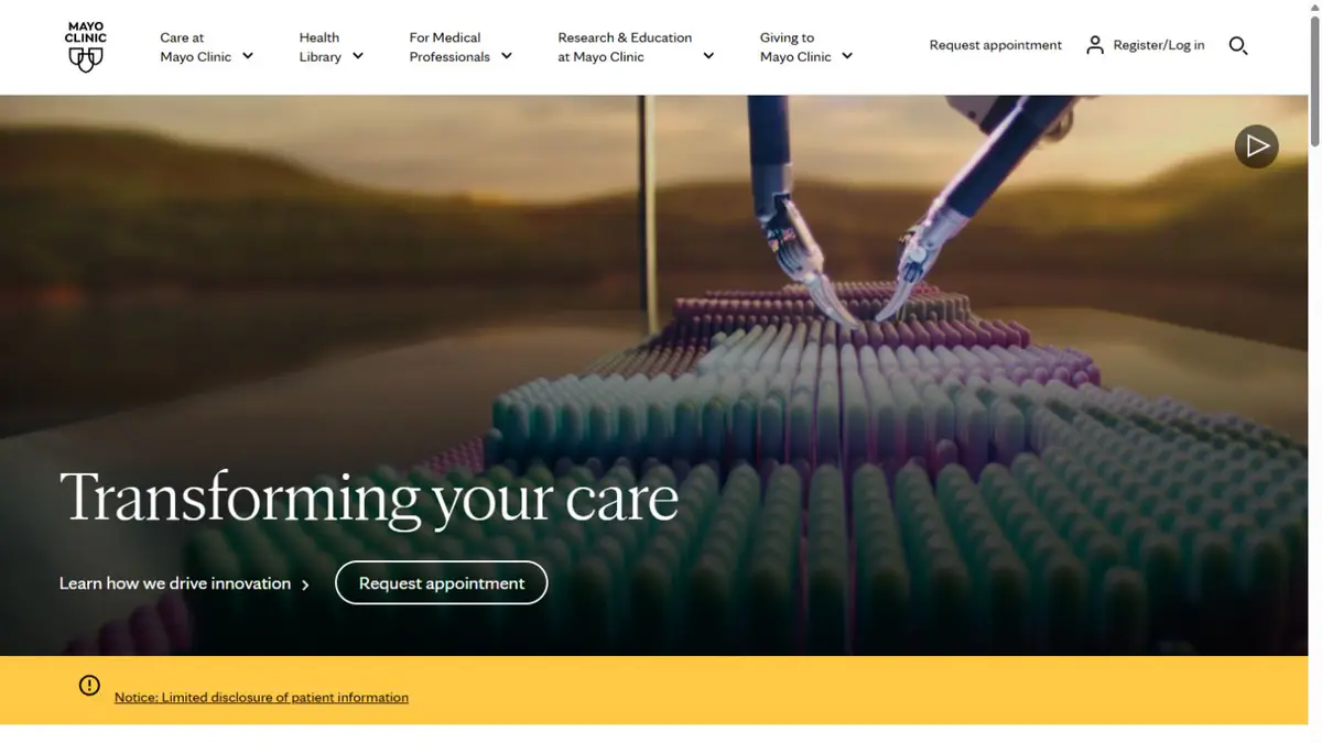 Mayo Clinic website home page