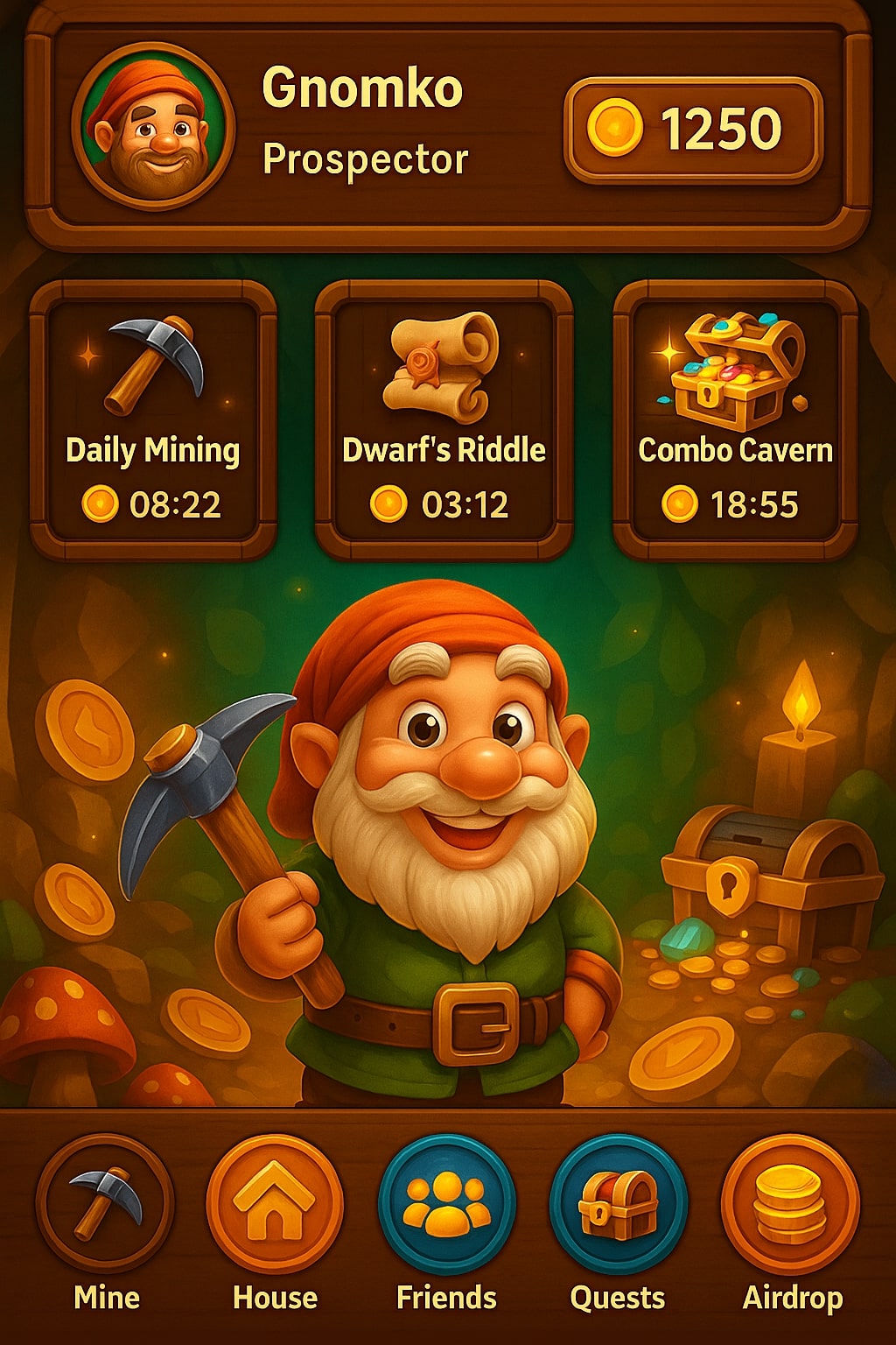 Главный экран Gnome Gold Rush Clicker